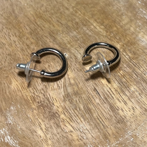 Silver Tone Half Hoop Earrings - Picture 5 of 8